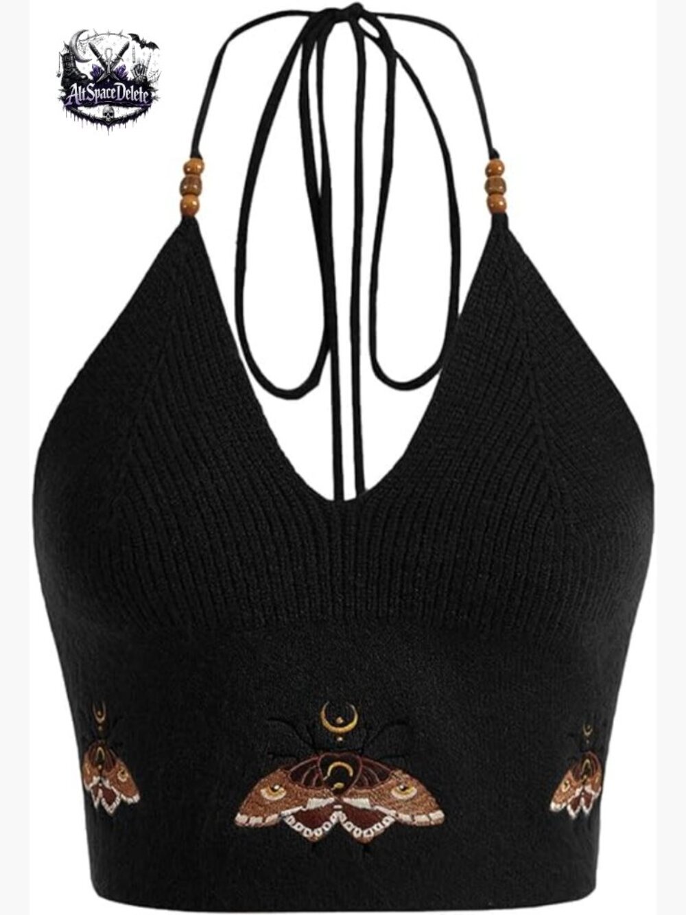 Sleeveless Halter Crop Top with Embroidery, Y2K Western Style